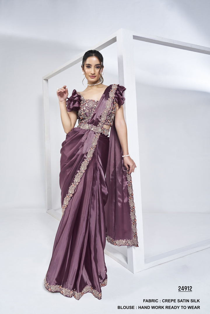 trendy fusion party saree with corset blouse