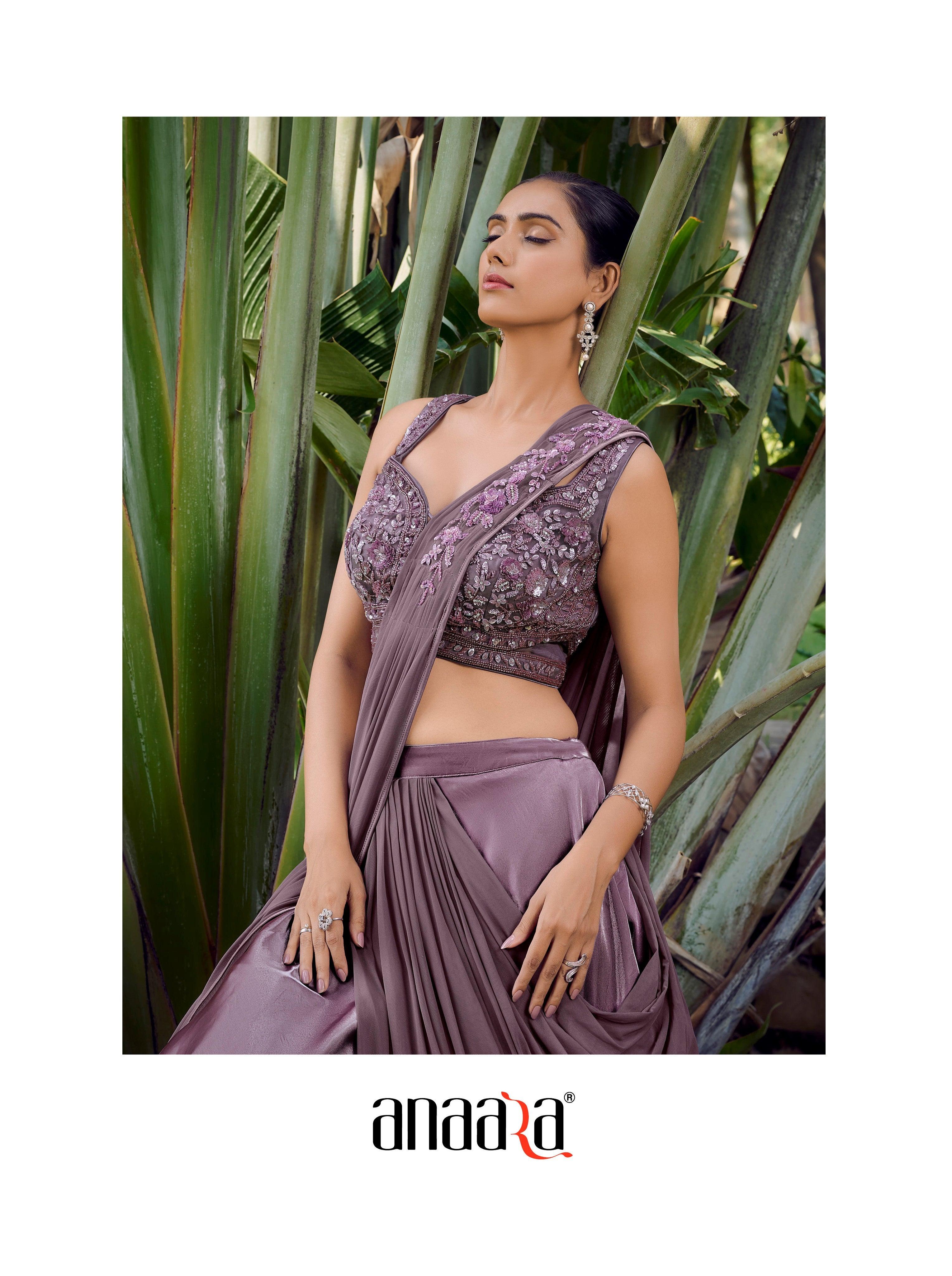 Burgundy Georgette Cocktail Wear Lehenga Crop Top | Indo Western Dress