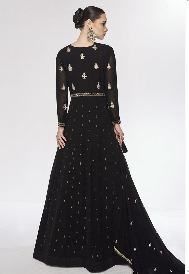 Cocktail Partywear Black Silk Georgette Designer Stitched Anarkali Gown - Fashion Nation