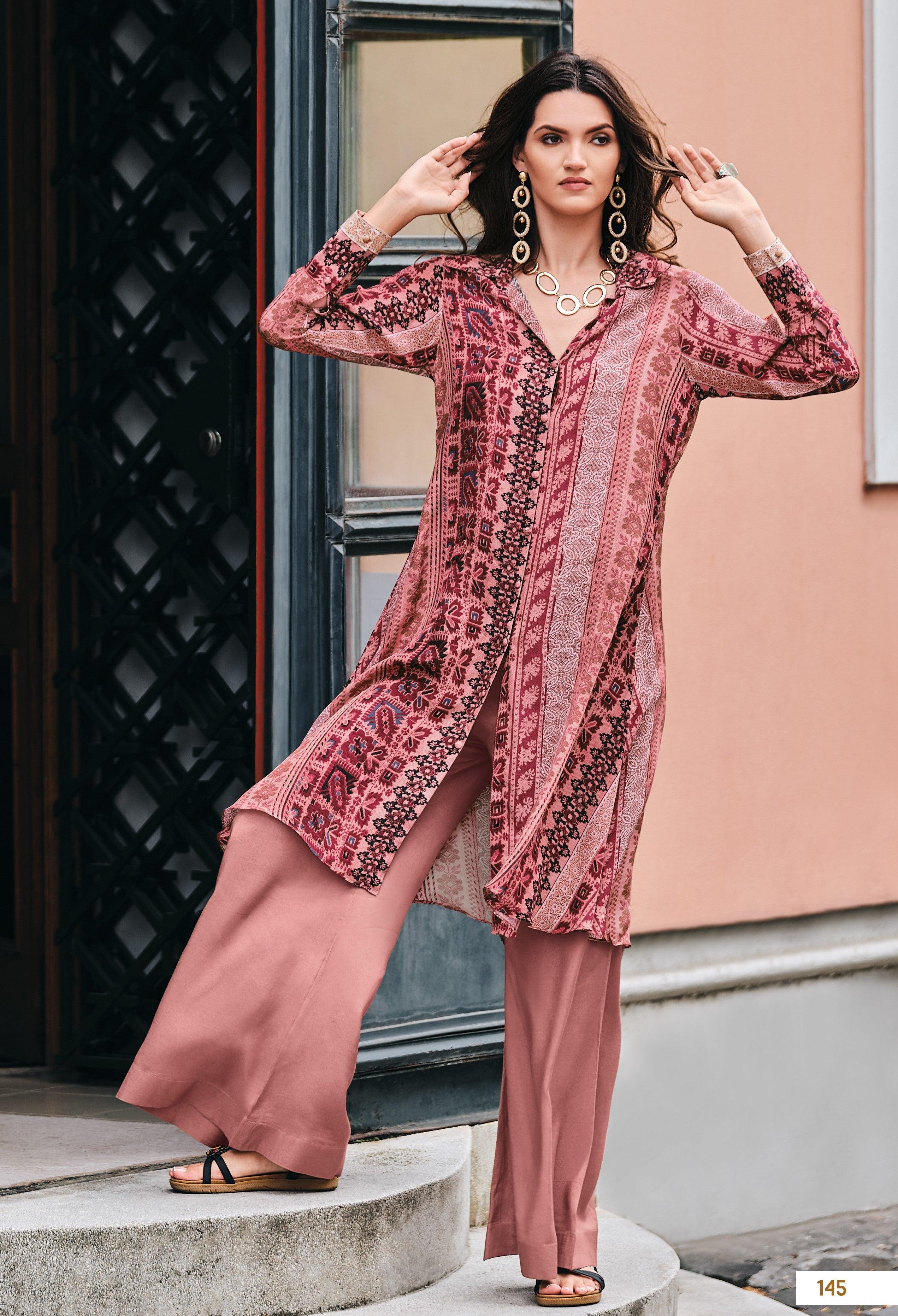 Sundowner Dress | Silk Digital Motifs Printed Ready Long Shirt Palazzo -  Fashion Nation