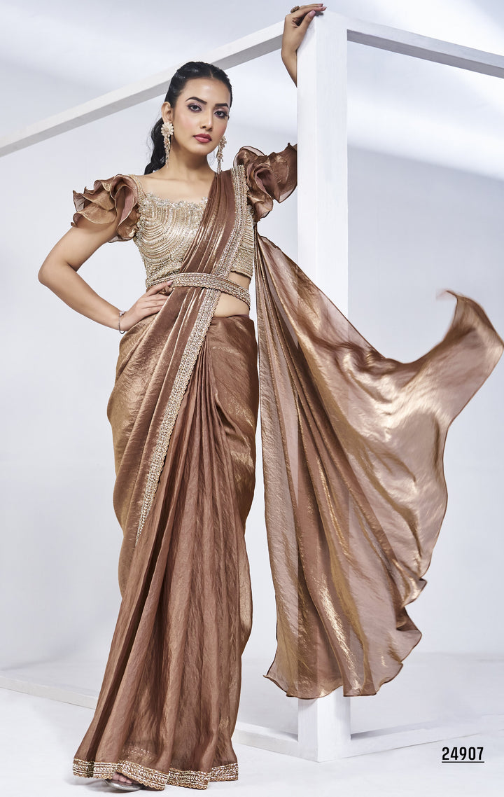 sagaai party fusion saree with crop top