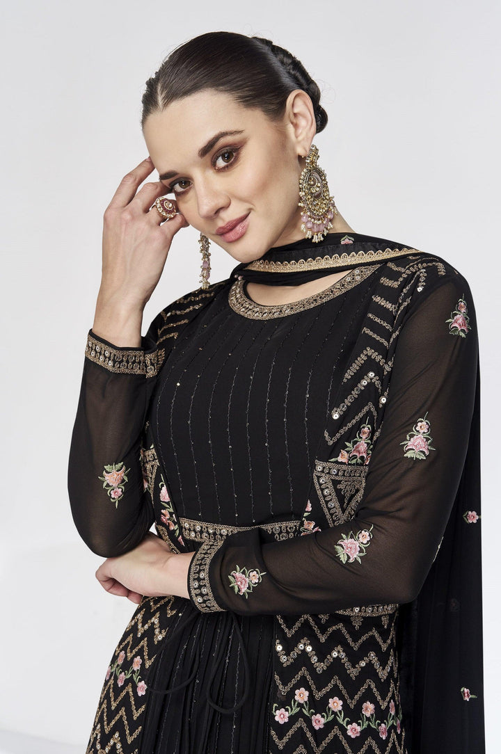 Cocktail Partywear Black Silk Georgette Designer Stitched Anarkali Gown - Fashion Nation