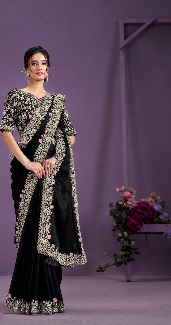 full embroidered blouse and designer sari set