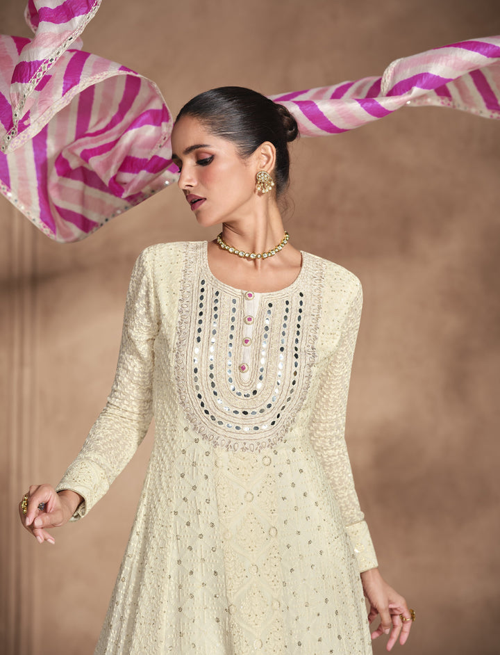 chikankari jaipuri anarkali gown