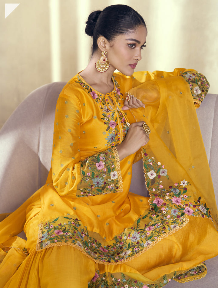 festive sharara suit in yellow