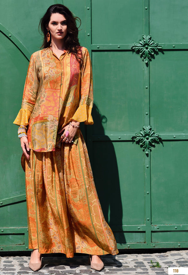 Haldi Partywear Silk Designer Digital Print Co-ordinated Readymade Set - Fashion Nation