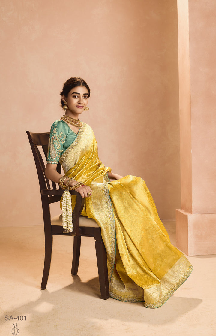 sangeet ethnic wear silk sari in yellow