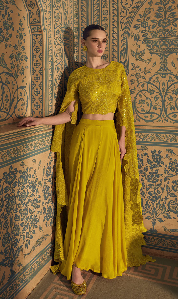 designer haldi partywear in yellow