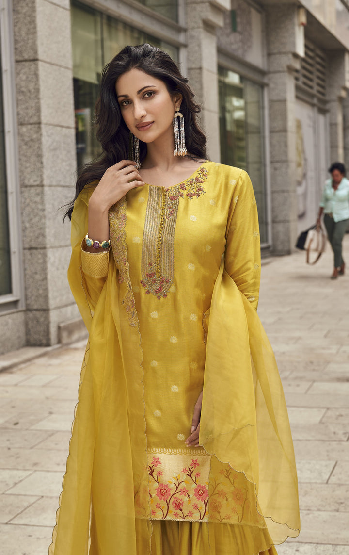 ethnic traditional sharara kurta set in yellow