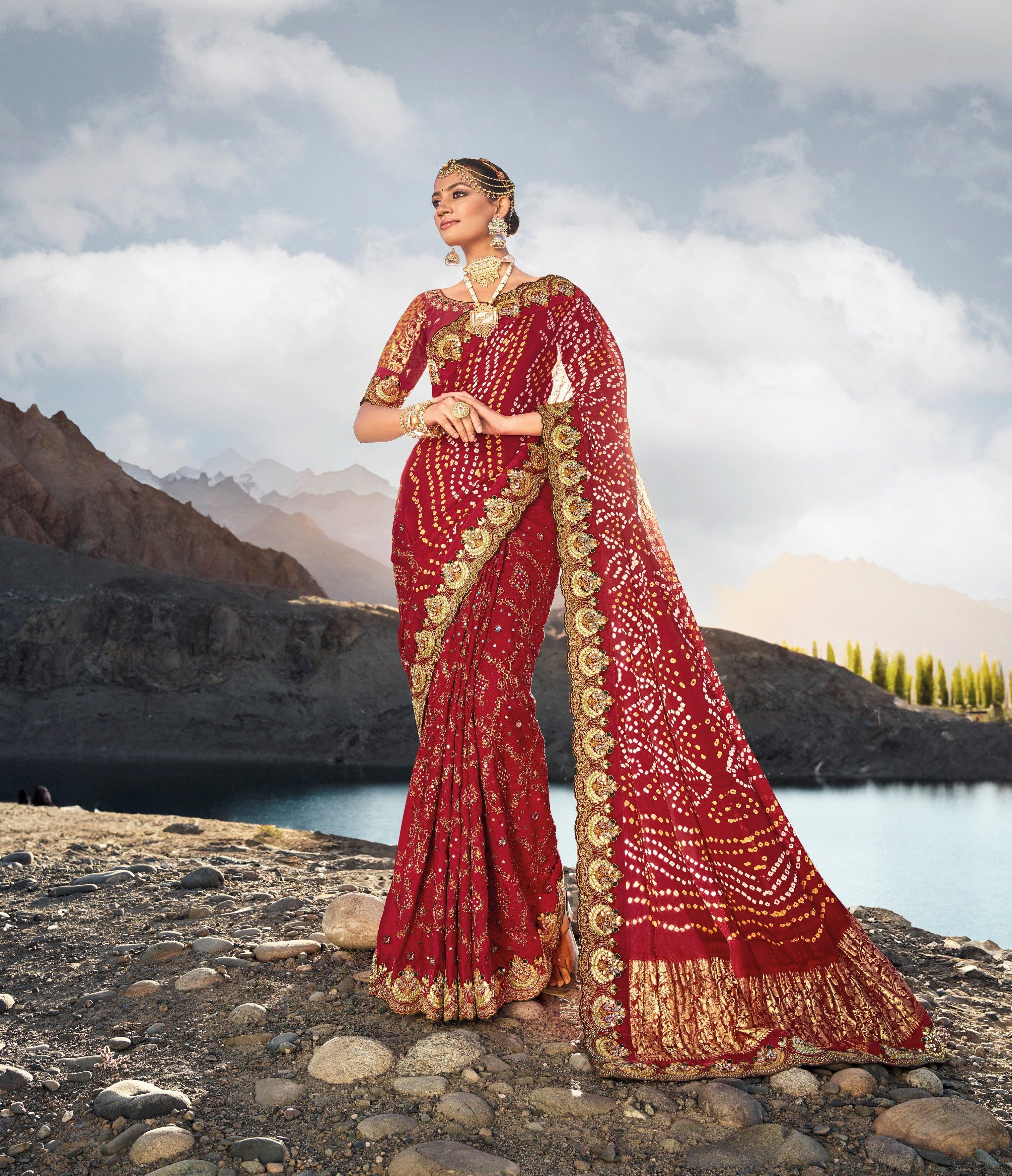 Net Party Wear Saree in Red and Maroon with Thread work | Party wear sarees  online, Saree designs, Party wear sarees