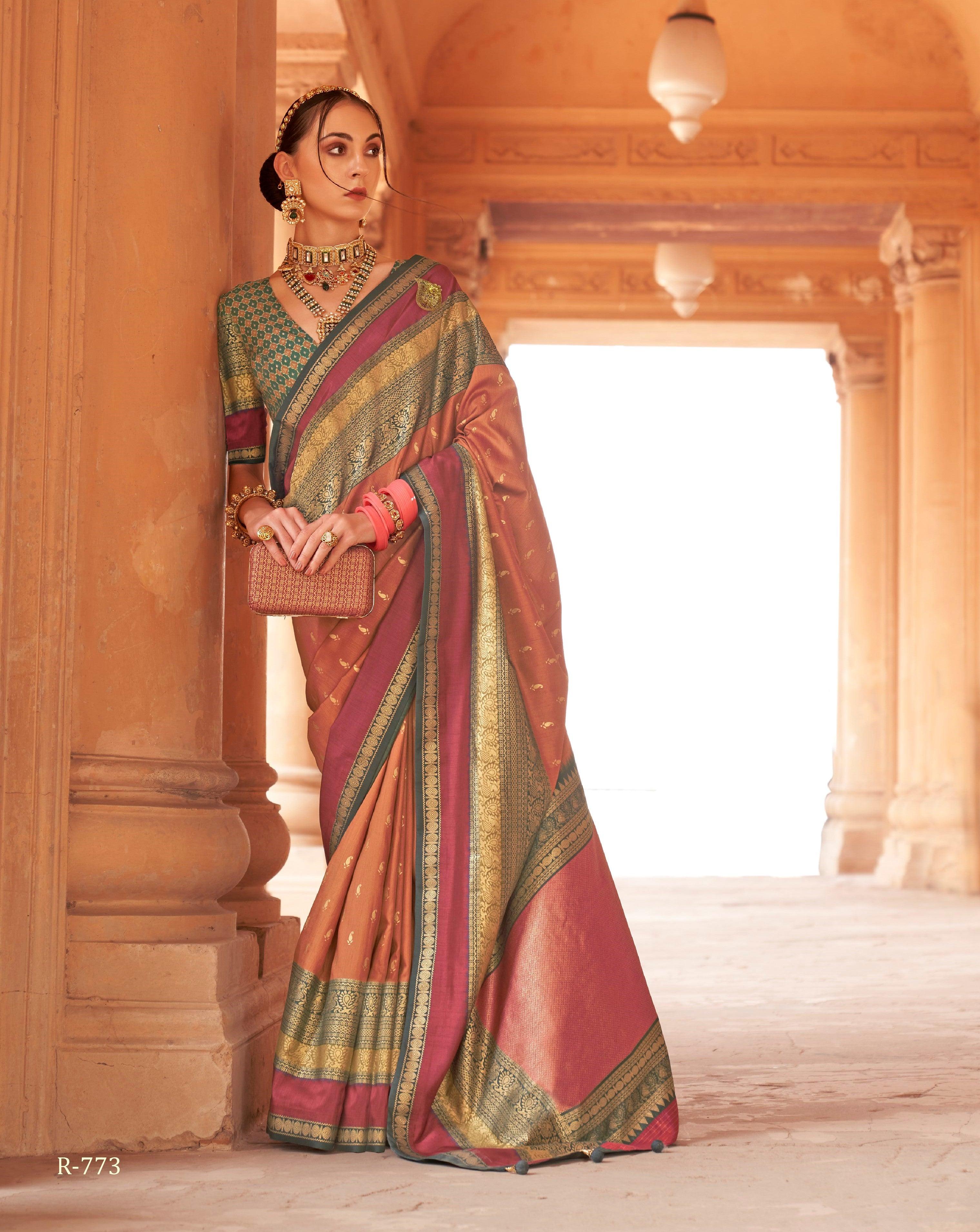 AGOMONI - CHANDAN & RED - BALUCHARI SILK – Trendy Touch Boutique