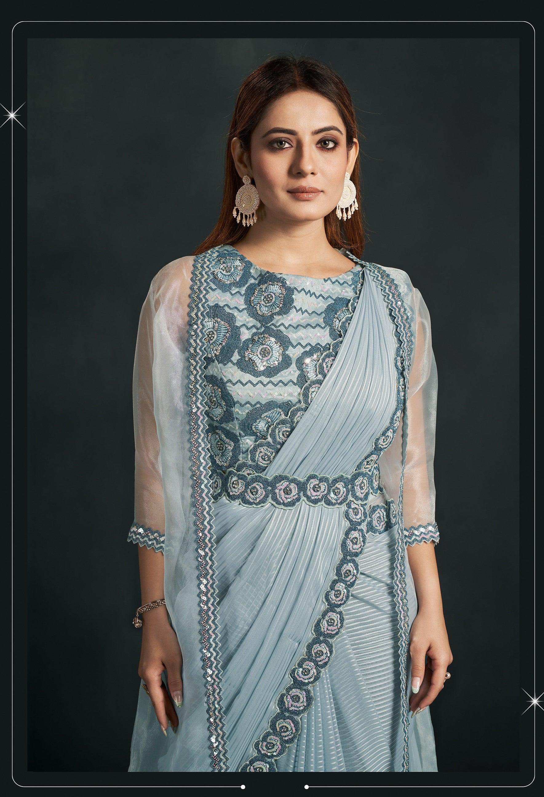 Gul – Draped Saree, Blouse & Jacket Set – www.sooke.in