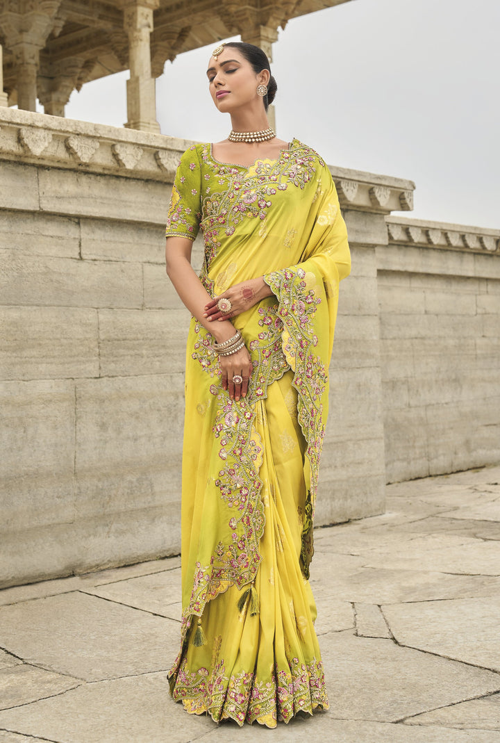 ethnic rajasthani sari in yellow