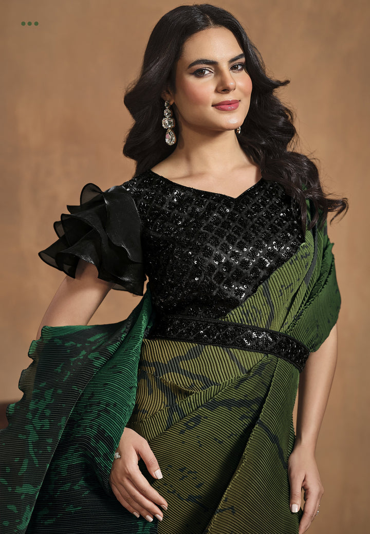 cocktail partywear saree with black sequined blouse