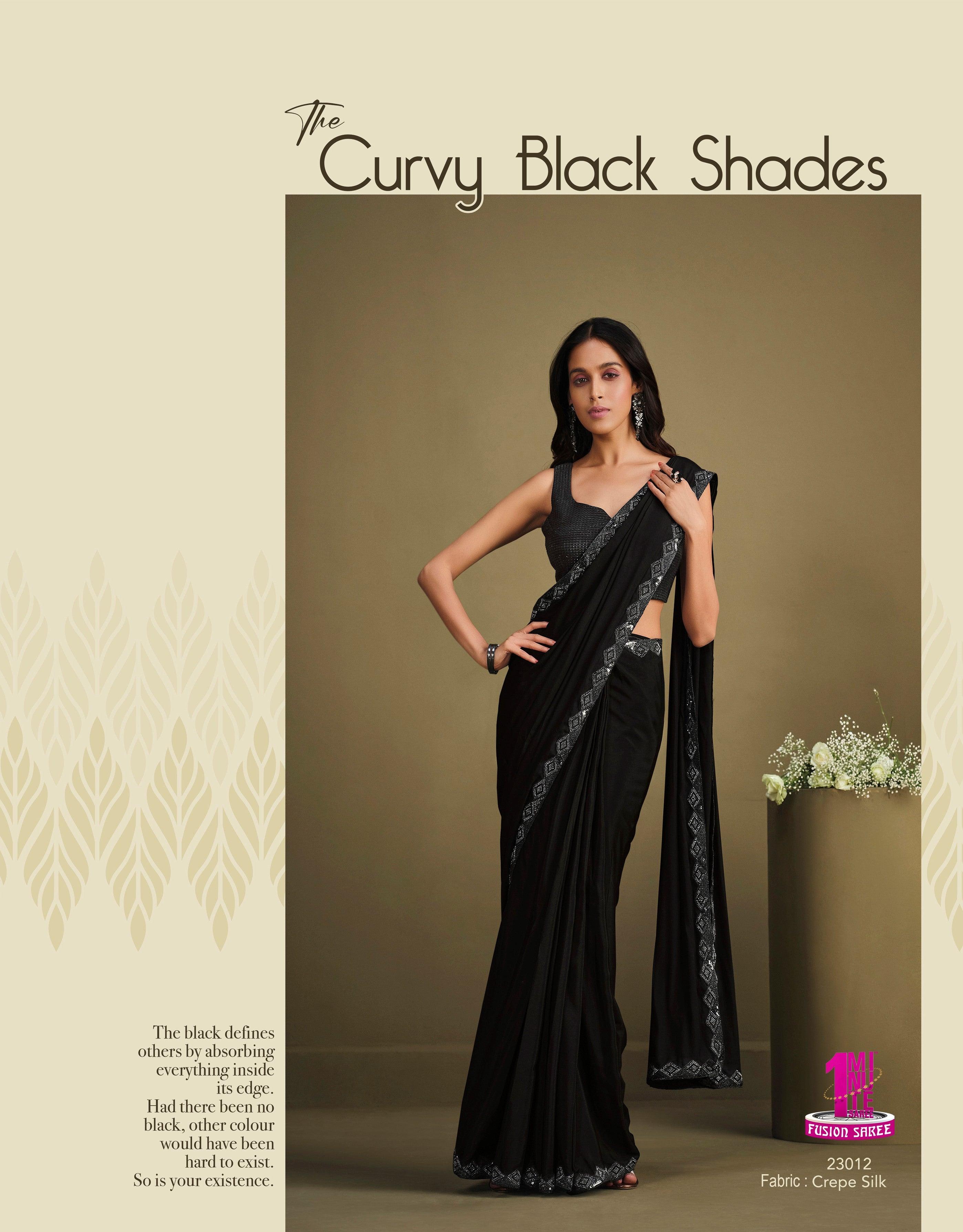 partywear designer trendy sequined fusion black saree with jacket 23012fn