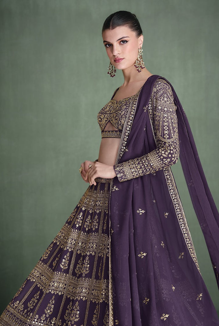 sagaai partywear lengha set in purple