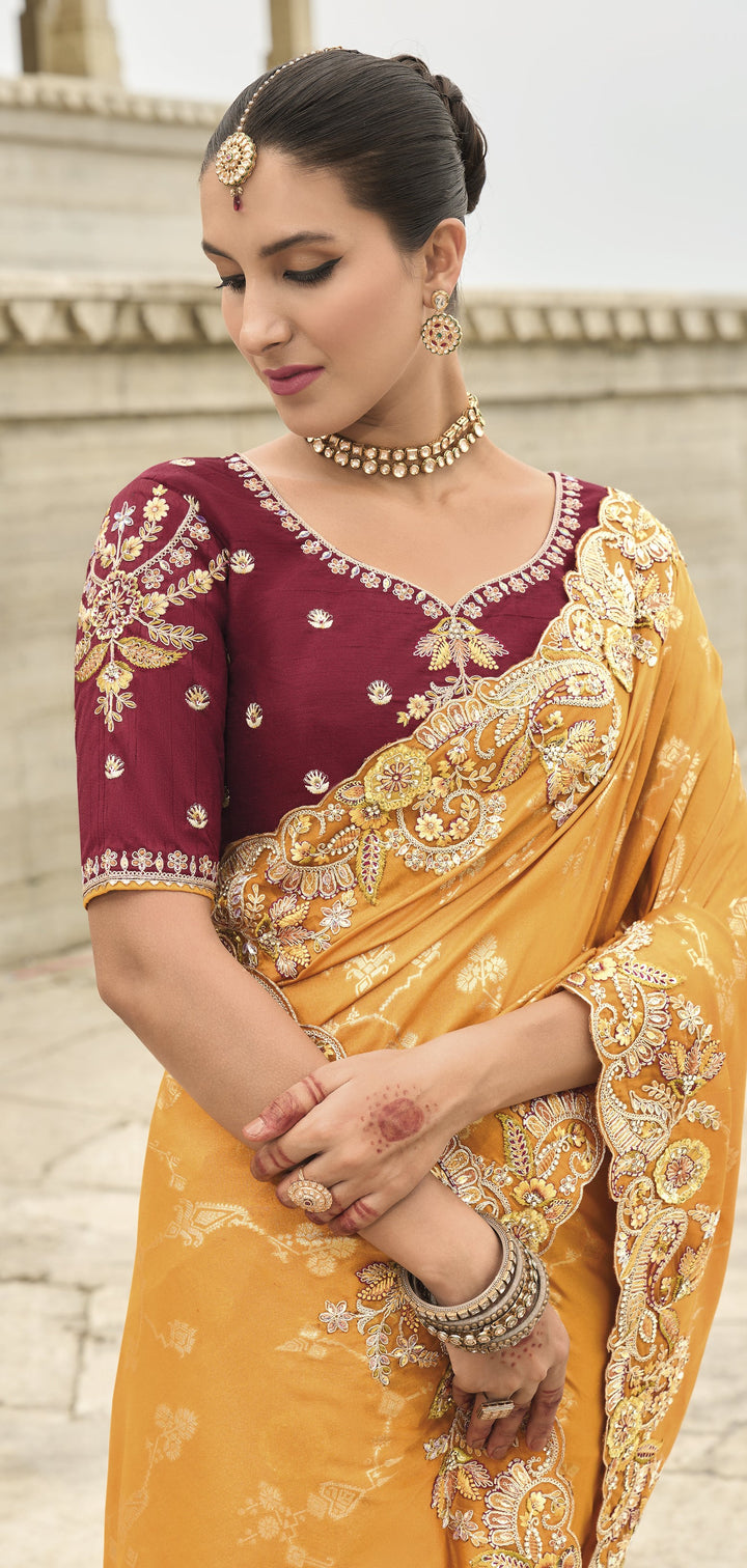 sagai ceremony saree in contrast fashion