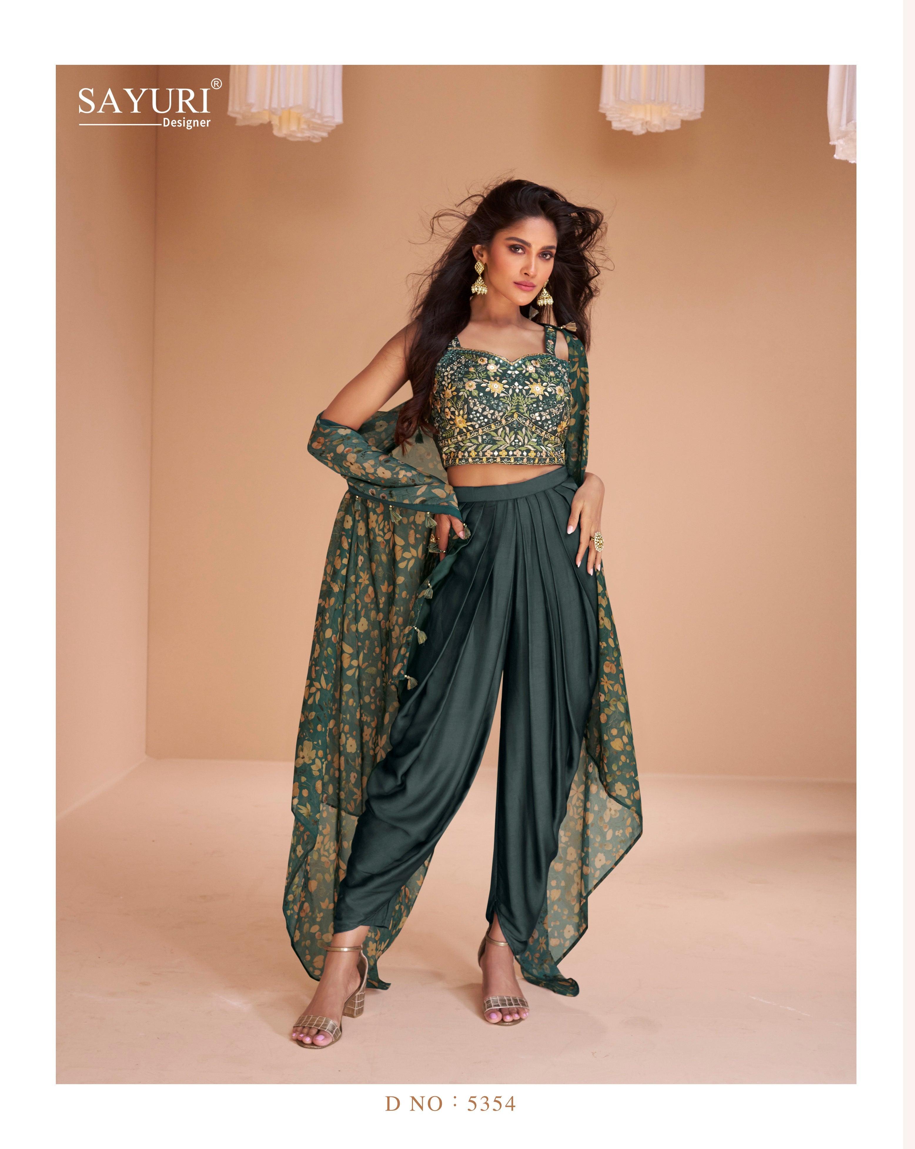 Crop Top With Dhoti Skirt And Shrug Set - S | Indian dresses for women,  Saree wearing styles, Traditional attire