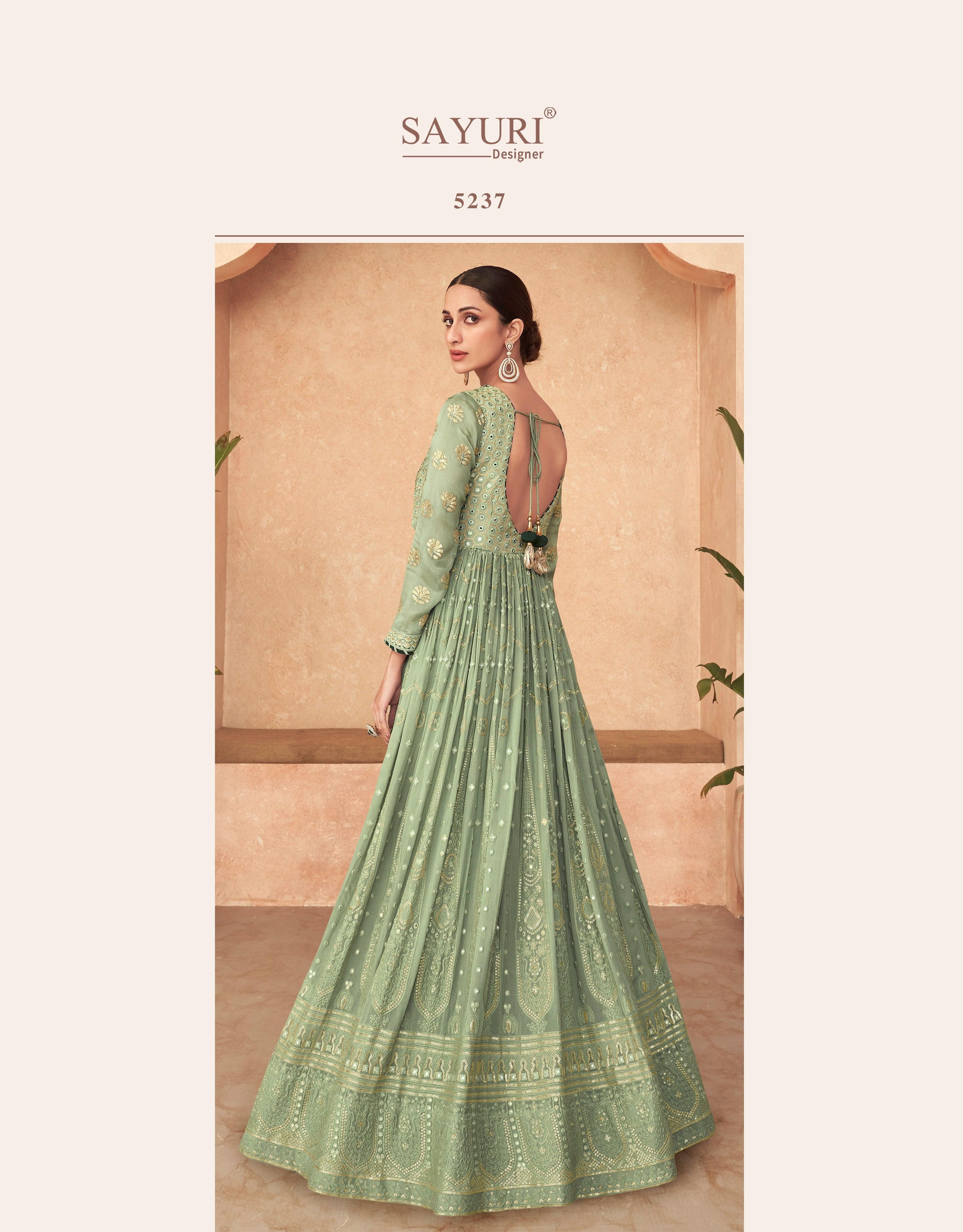 Gown : Mehendi green georgette long party wear anarkali ethnic ...