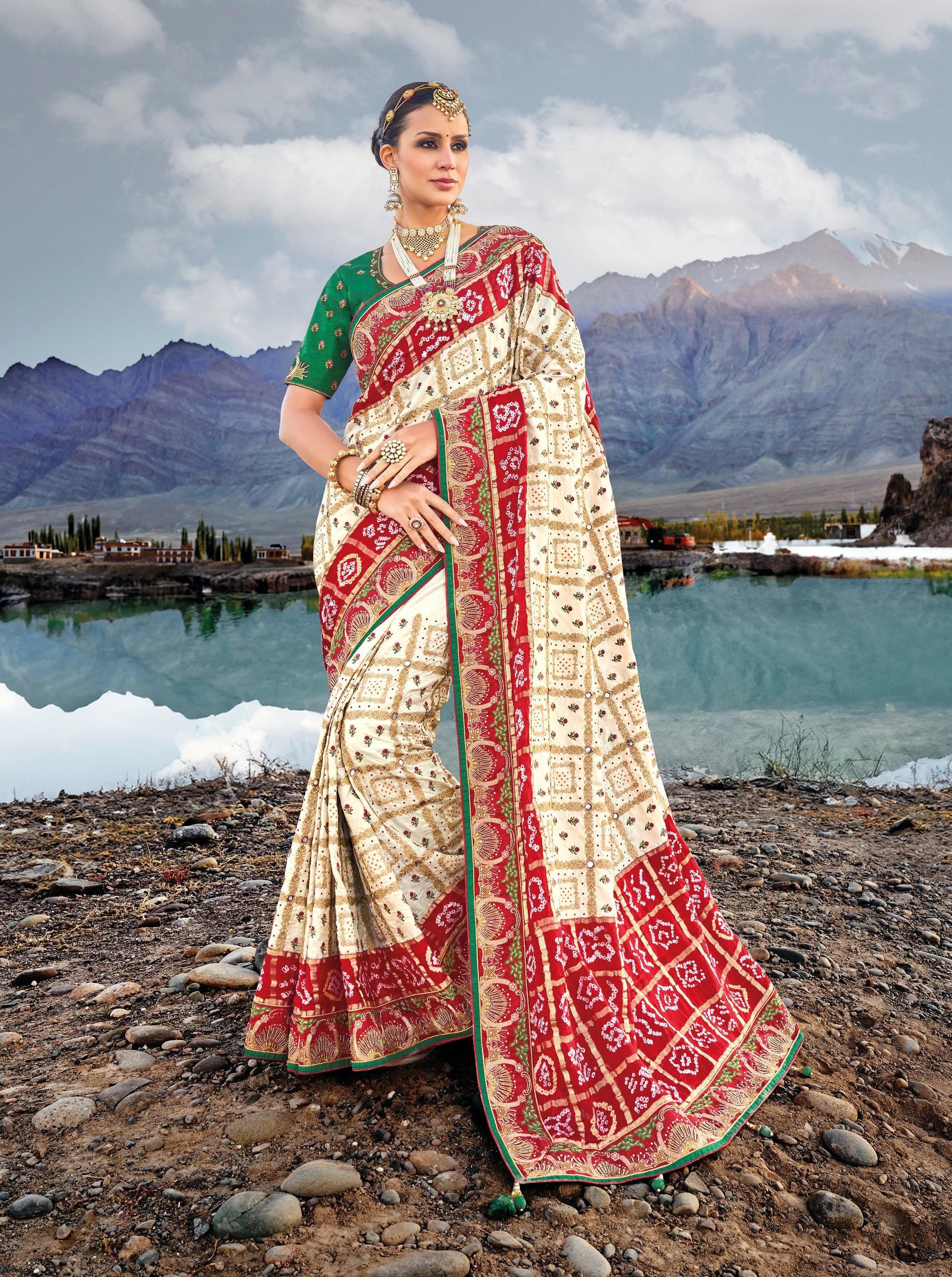 Organza Floral Embroidery Off White Saree | Kankatala