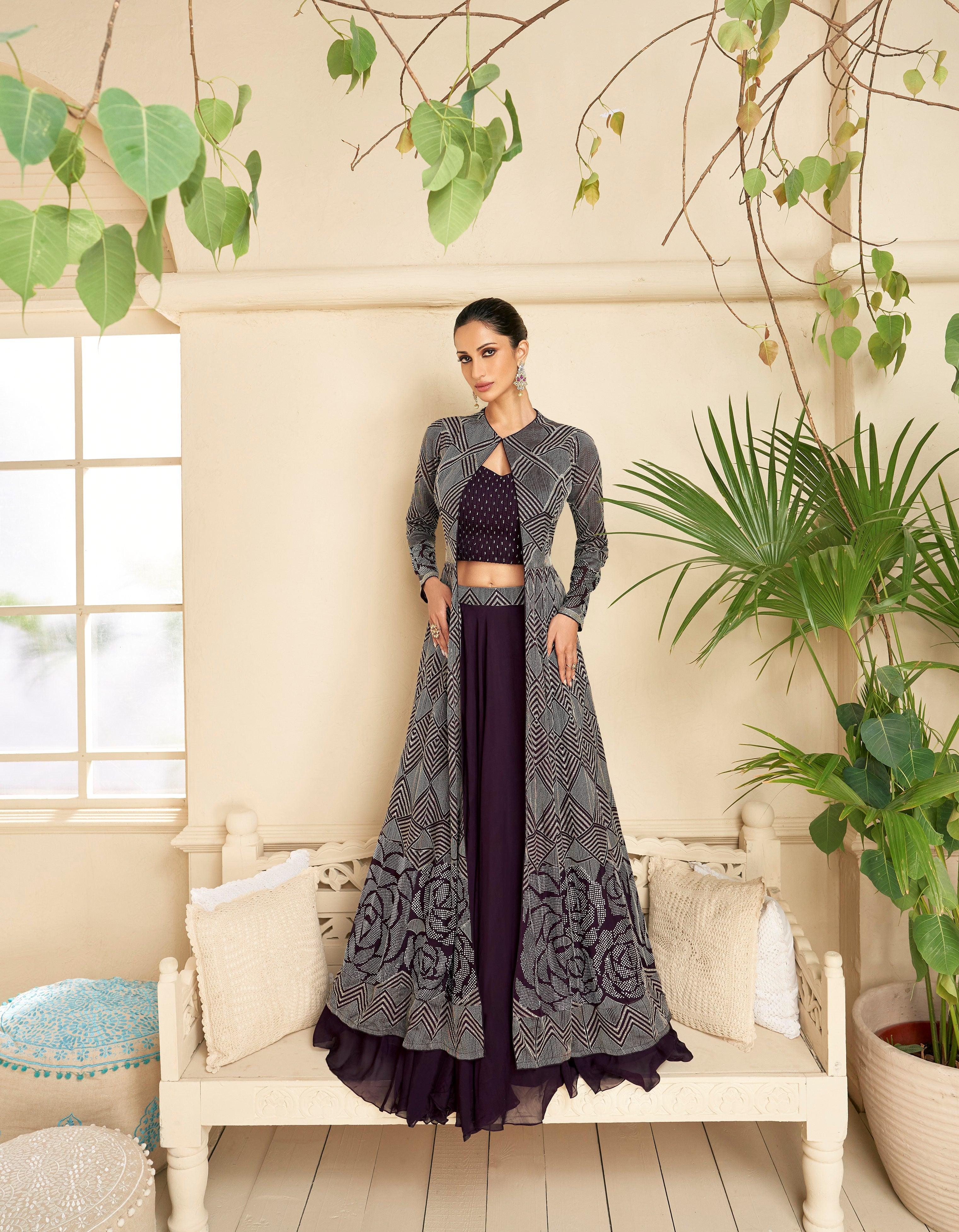 14303 GEORGETTE EMBROIDERY DIGITAL PRINT NEW EXCLUSIVE CHARMING STYLISH  CLASSY DESIGNER PARTY WEAR STUNNING BLACK COLOURED BOLLYWOOD STYLE LEHENGA  CHOLI WITH SHRUG BEST OF 2022 SUPPLIER IN INDIA MALAYSIA USA - Reewaz