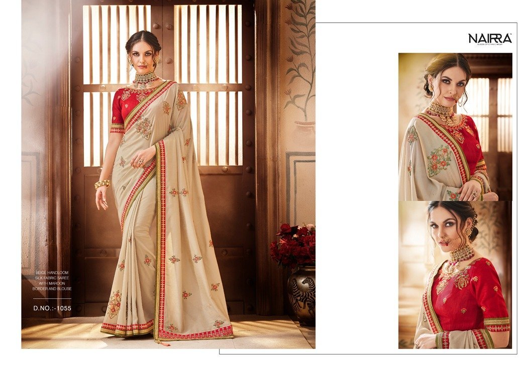 Beige and maroon color bandhani silk saree with khadi printed work