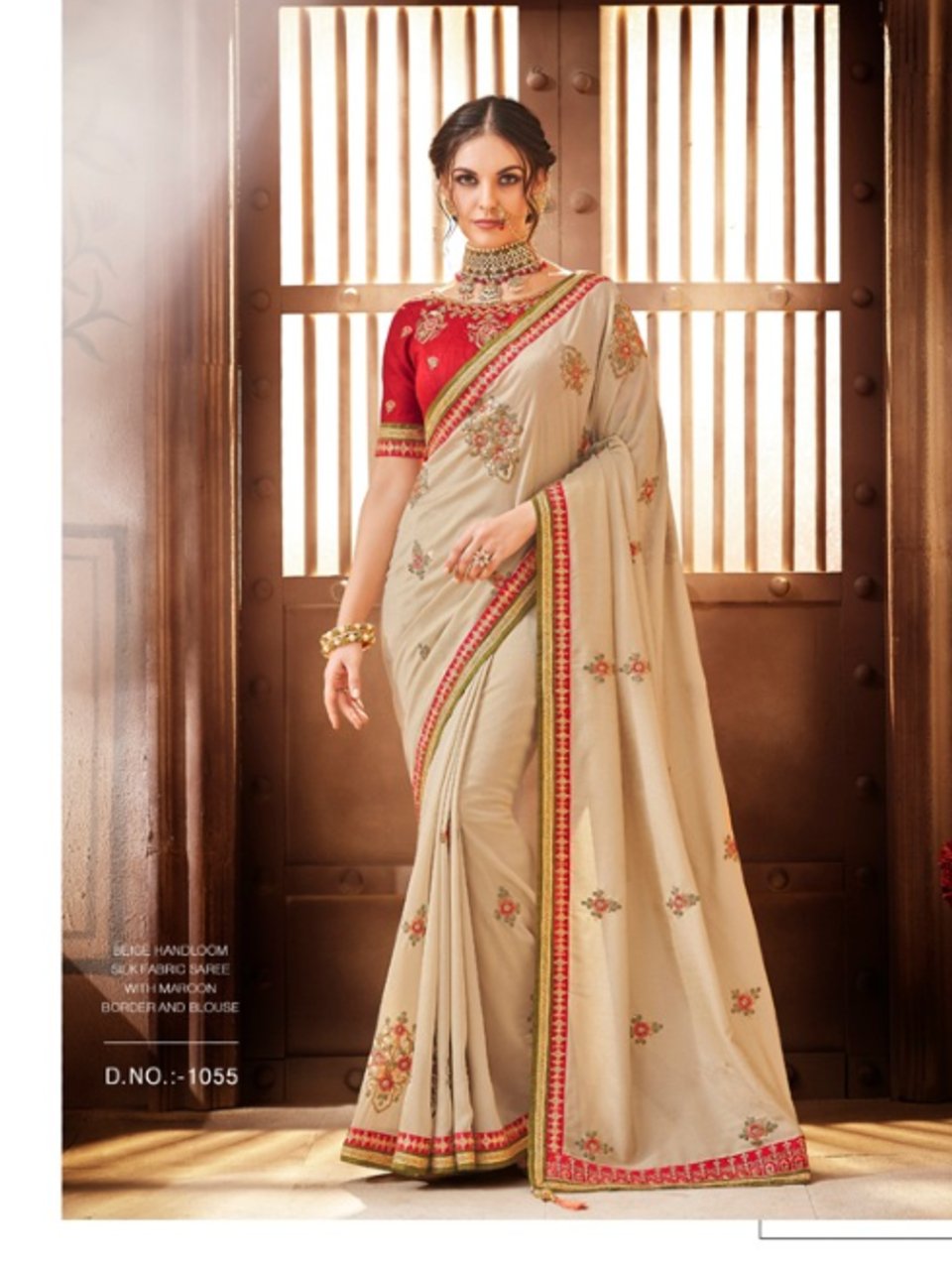 APNISHA Beige & Maroon Silk Woven Saree With Unstitched Blouse