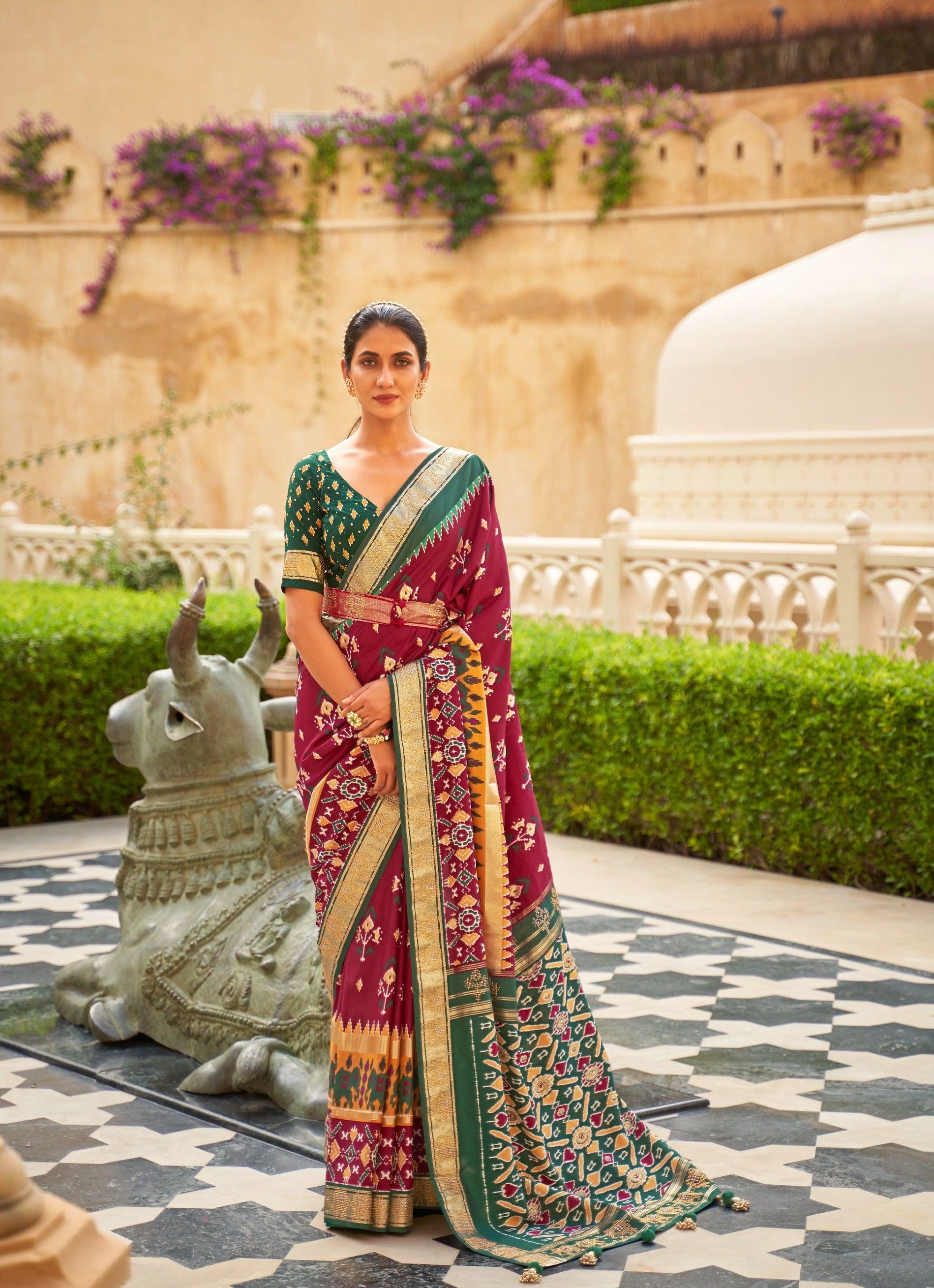 Function Wear Sea Green Color Art Silk Fabric Designer Printed Patola Saree