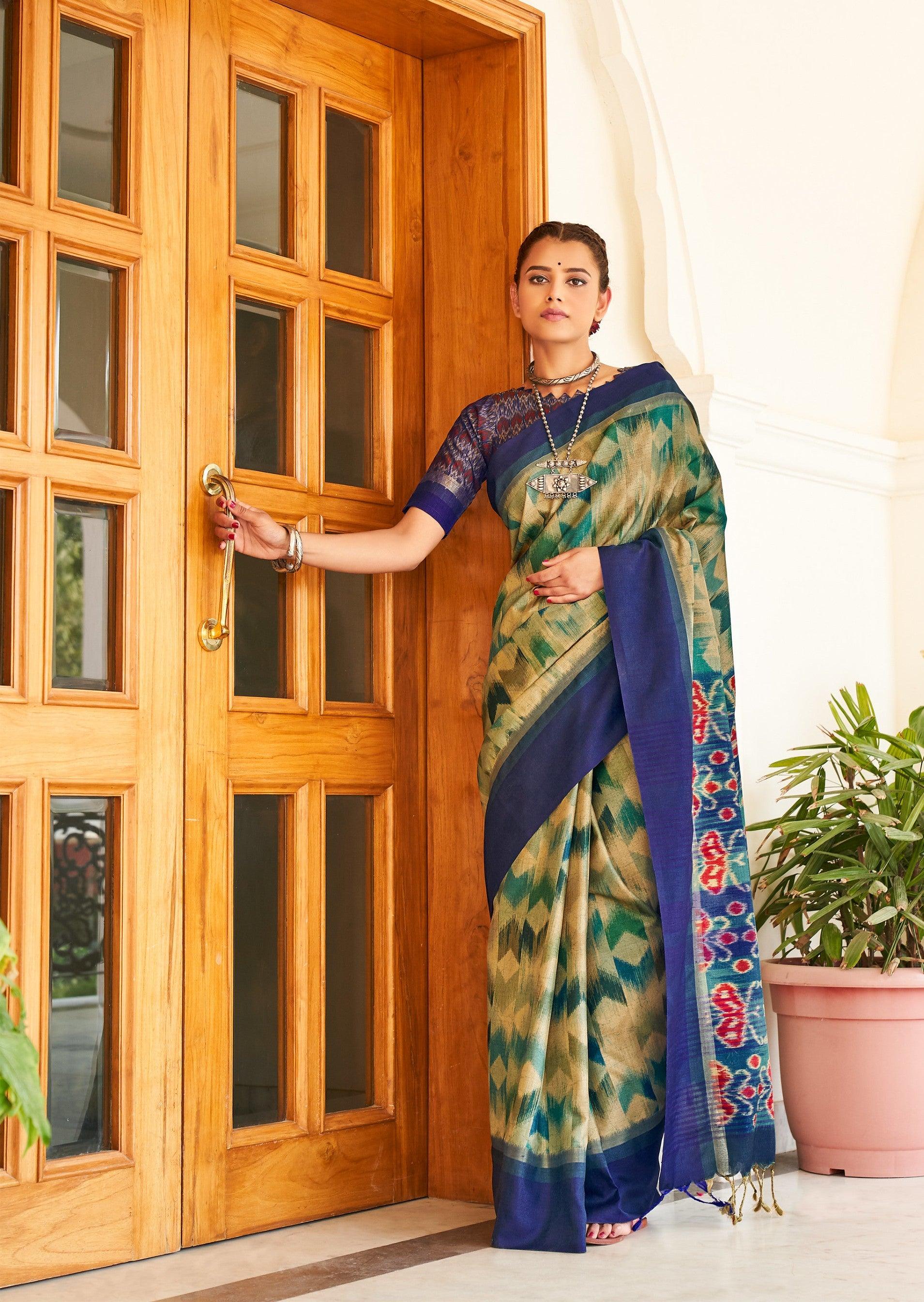 Digital Printed Daily Wear Linen Silk Saree – Cygnus Fashion