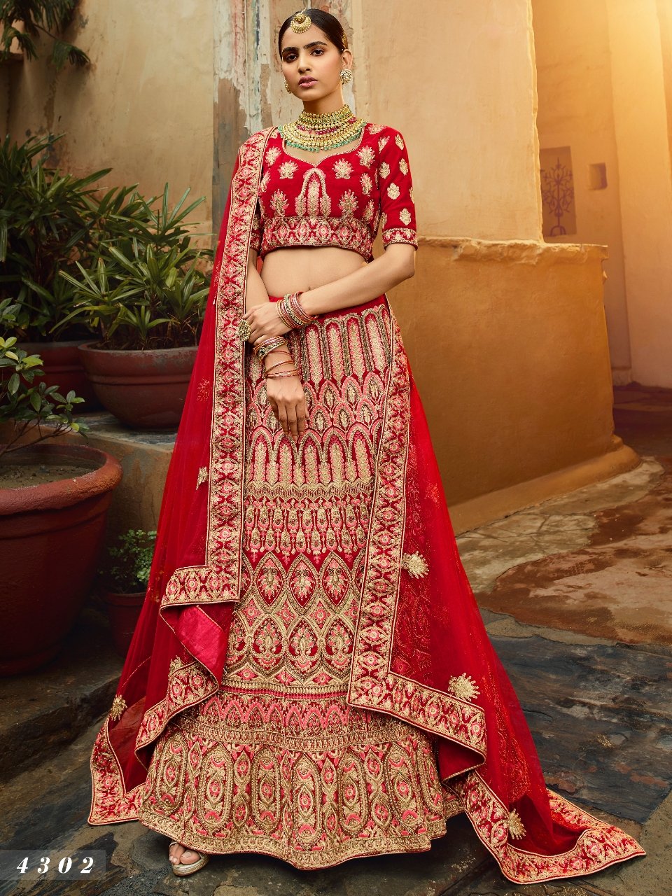 BridalTrunk - Online Indian Multi Designer Fashion Shopping RED VELVET  LEHENGA