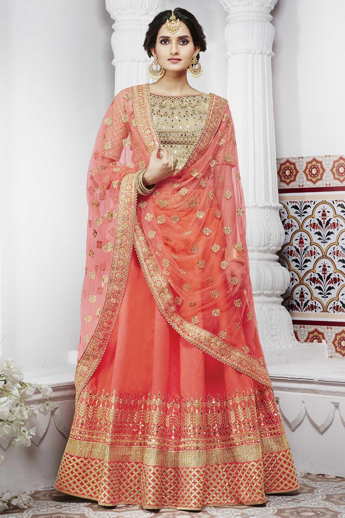 Stone Work Peach Color Bridal Lehenga at Rs 38392 in New Delhi | ID:  13645390162
