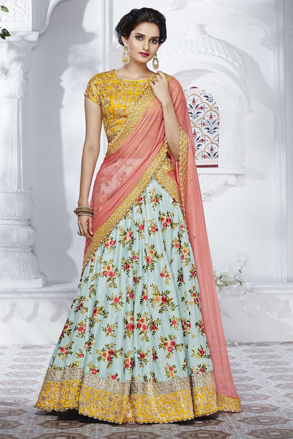 Buy PRATHAM BLUE Women Peach EmbroideredGeorgette Blend Lehenga Choli  Online at Best Prices in India - JioMart.