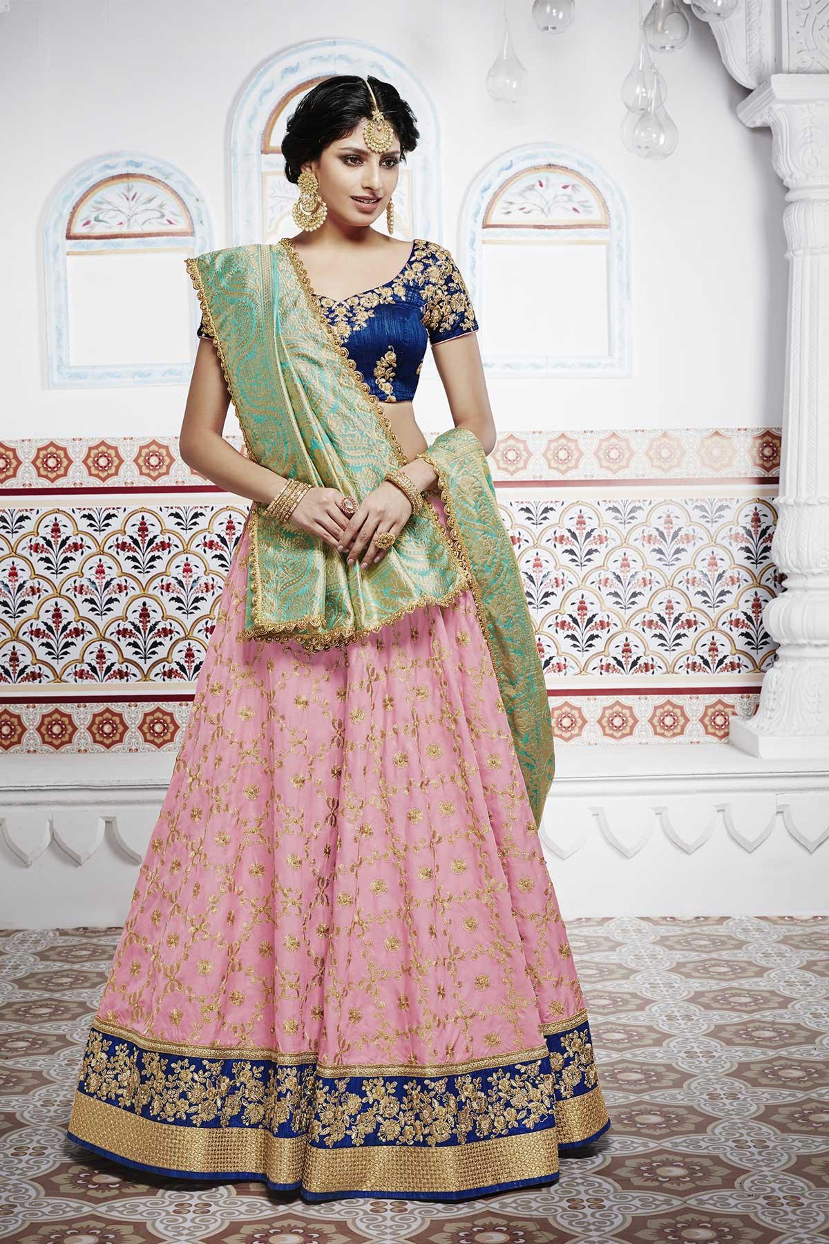 Satin Embroidery Lehenga in Sky Blue | Lehenga, Lehnga dress, Pink lehenga