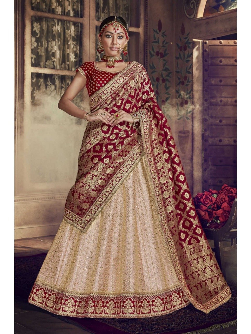 Indian wedding peach and maroon silk wedding lehenga 7707 | Choli designs,  Designer lehenga choli, Designer dresses indian
