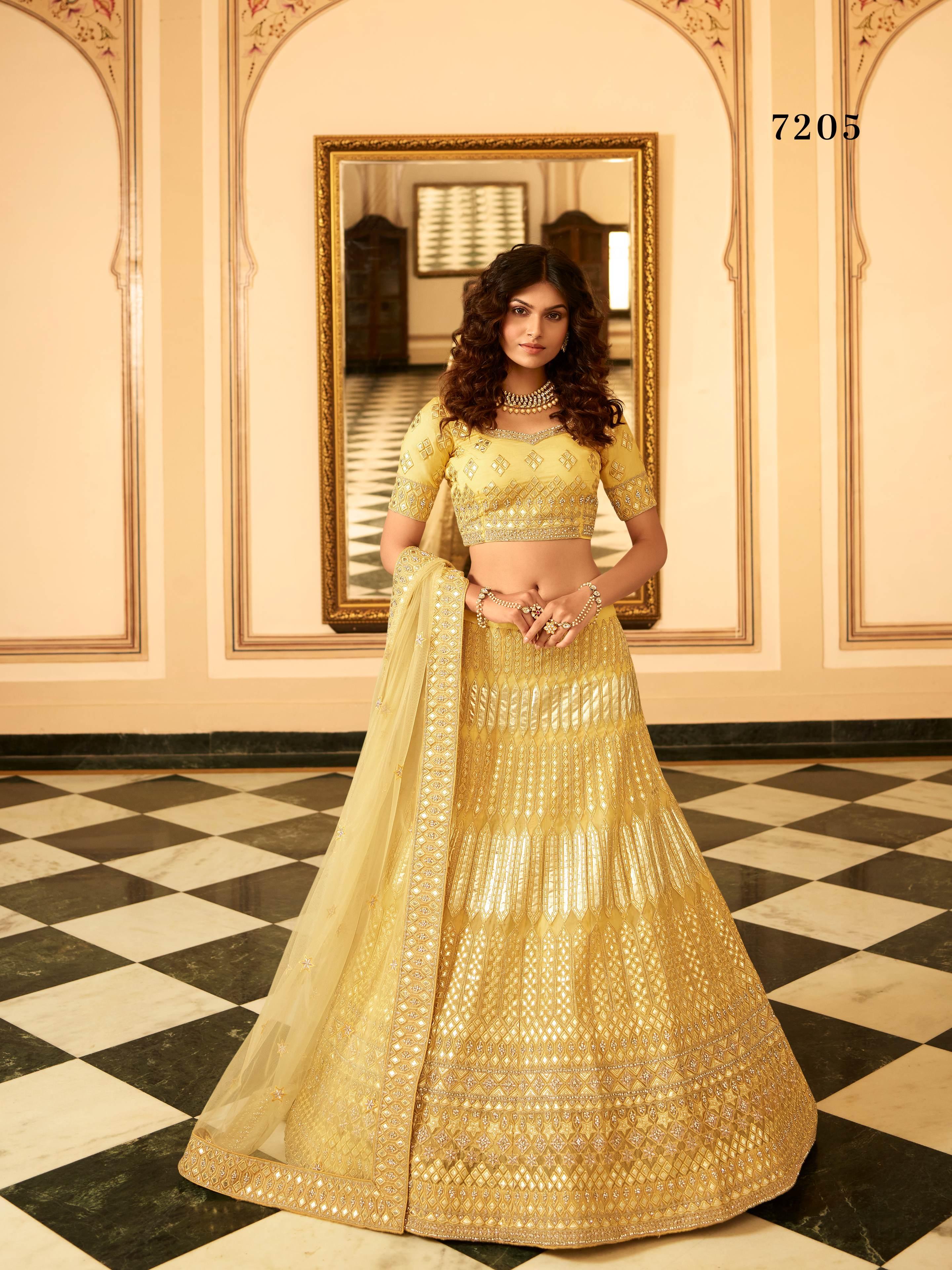 Buy Yellow Sequins Silk Haldi Wear Lehenga Choli Online At Zeel Clothing