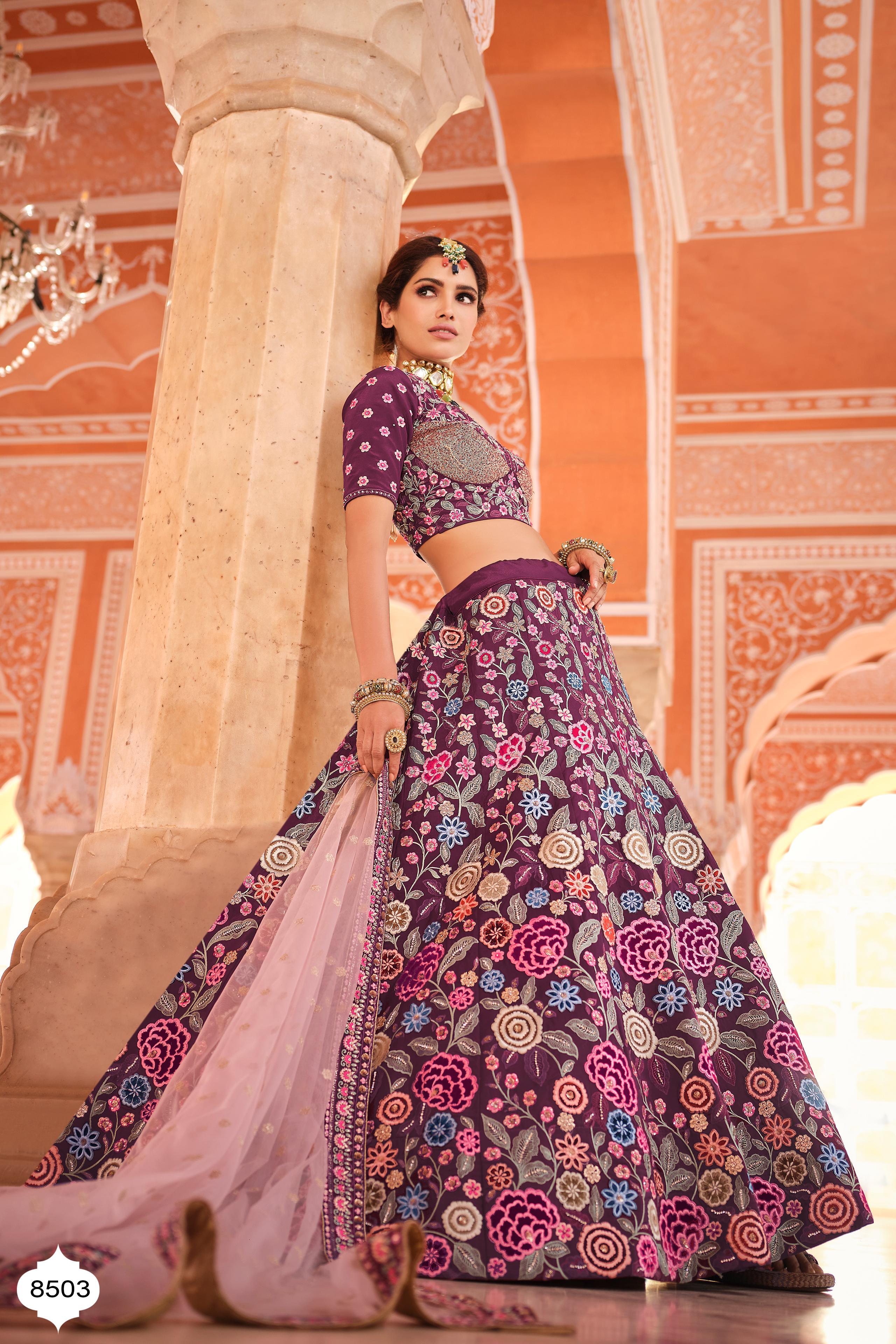 Dazzling Beige And Pink Heavy Embroidered Designer Lehenga Set – Zari  Banaras