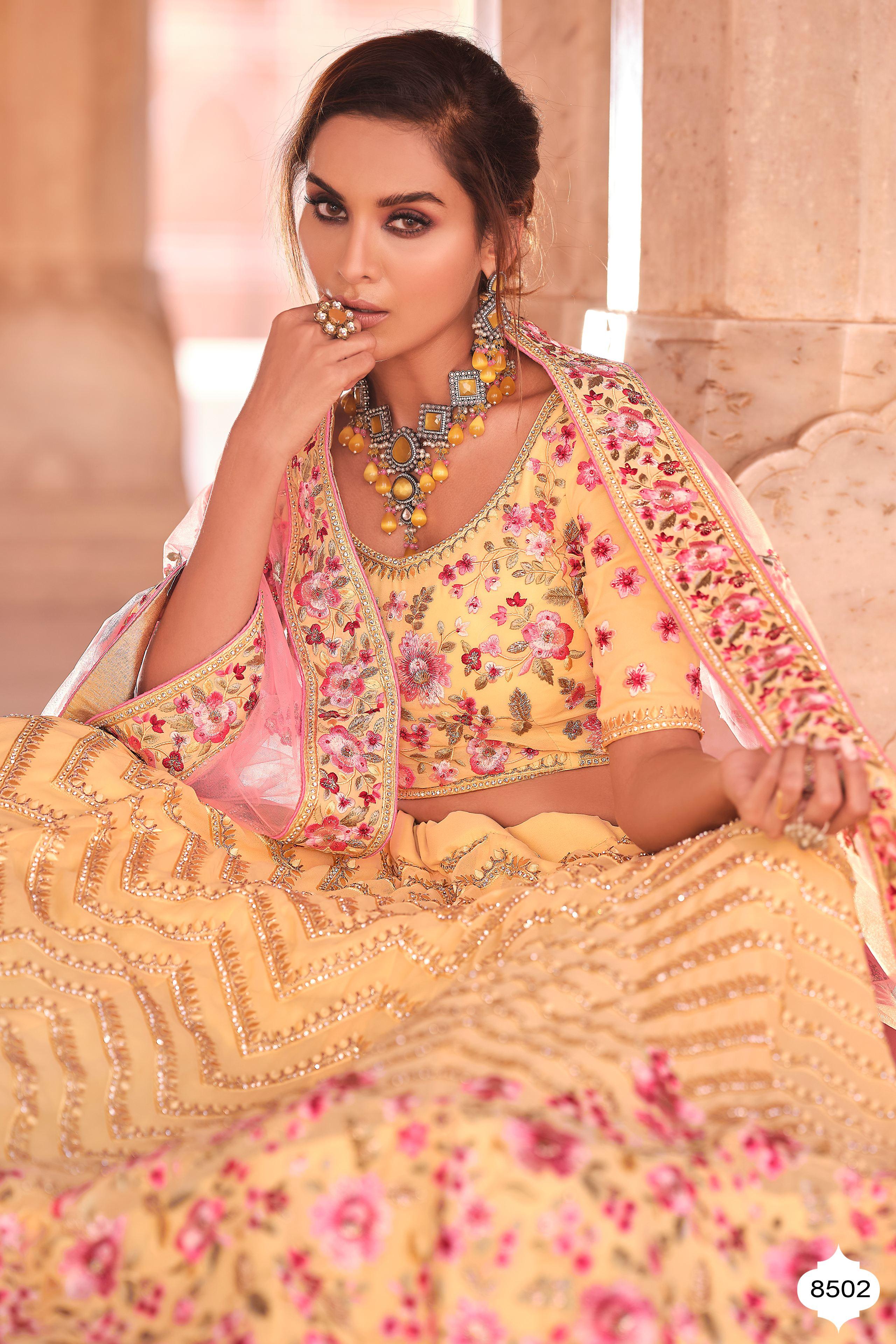 Traditional Indian Bridal Style Net Embroidered Lehenga Chol