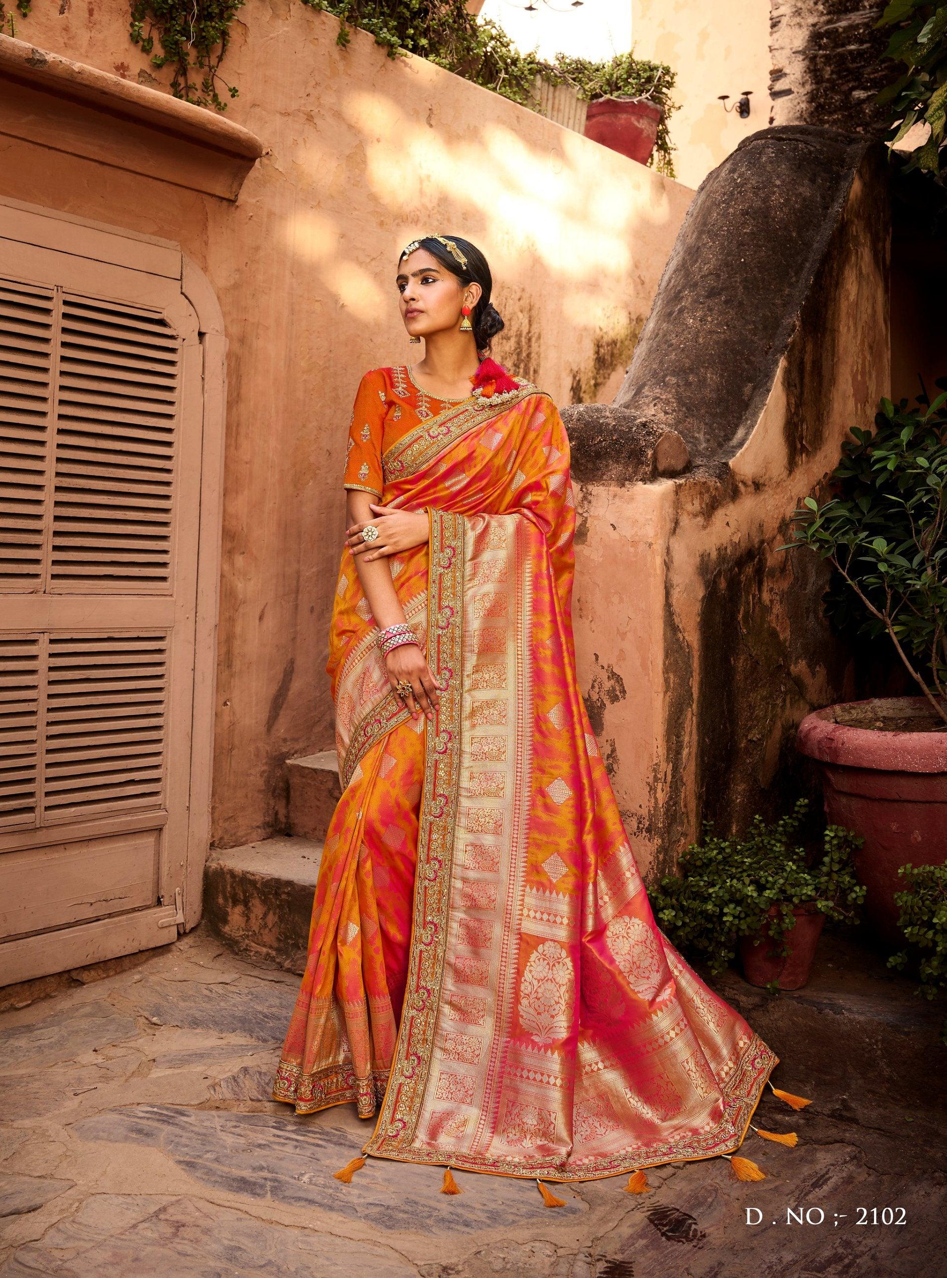 HALDI YELLOW & RED CHAKAR DESIGN BANARASI SAREE