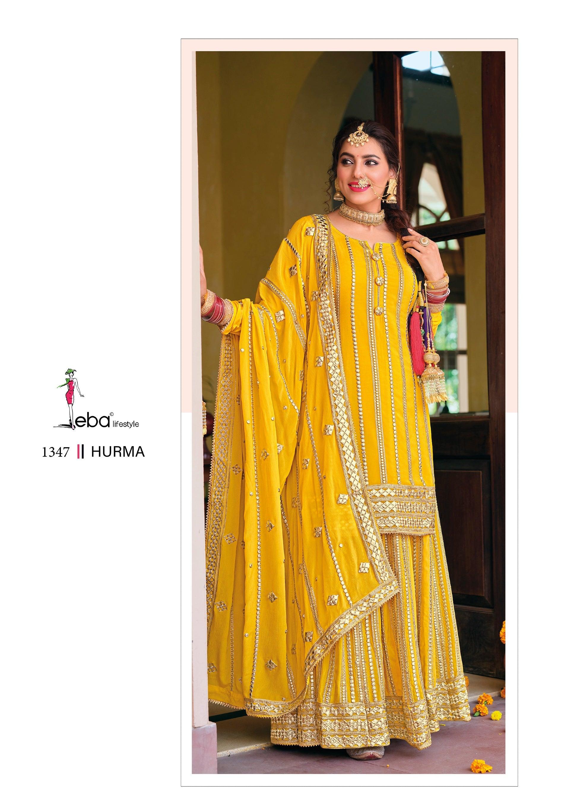 Yellow Floral Sequins Embroidered Georgette Sharara Suit