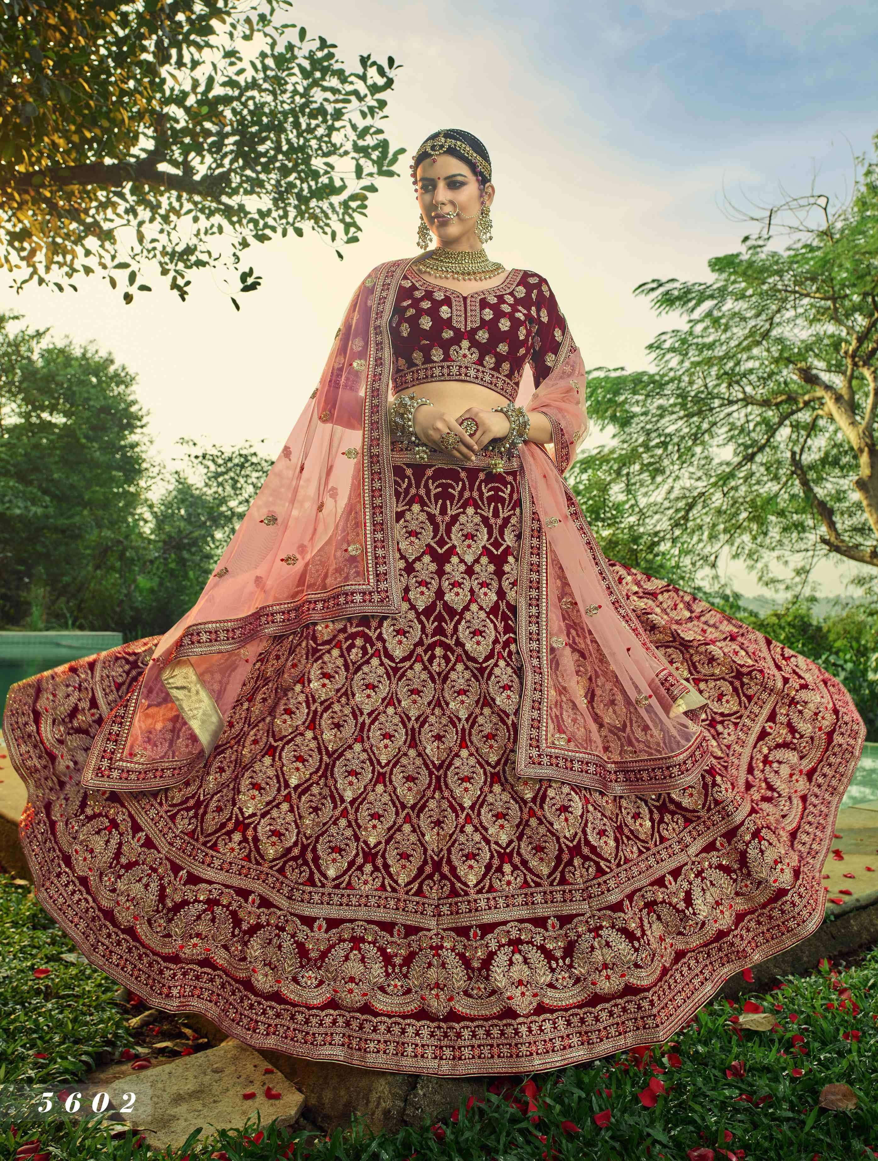 Peach Colored Wedding Bridal Designer Heavy Lehenga Choli With Dupatta -  Tulsi Art - 3052017