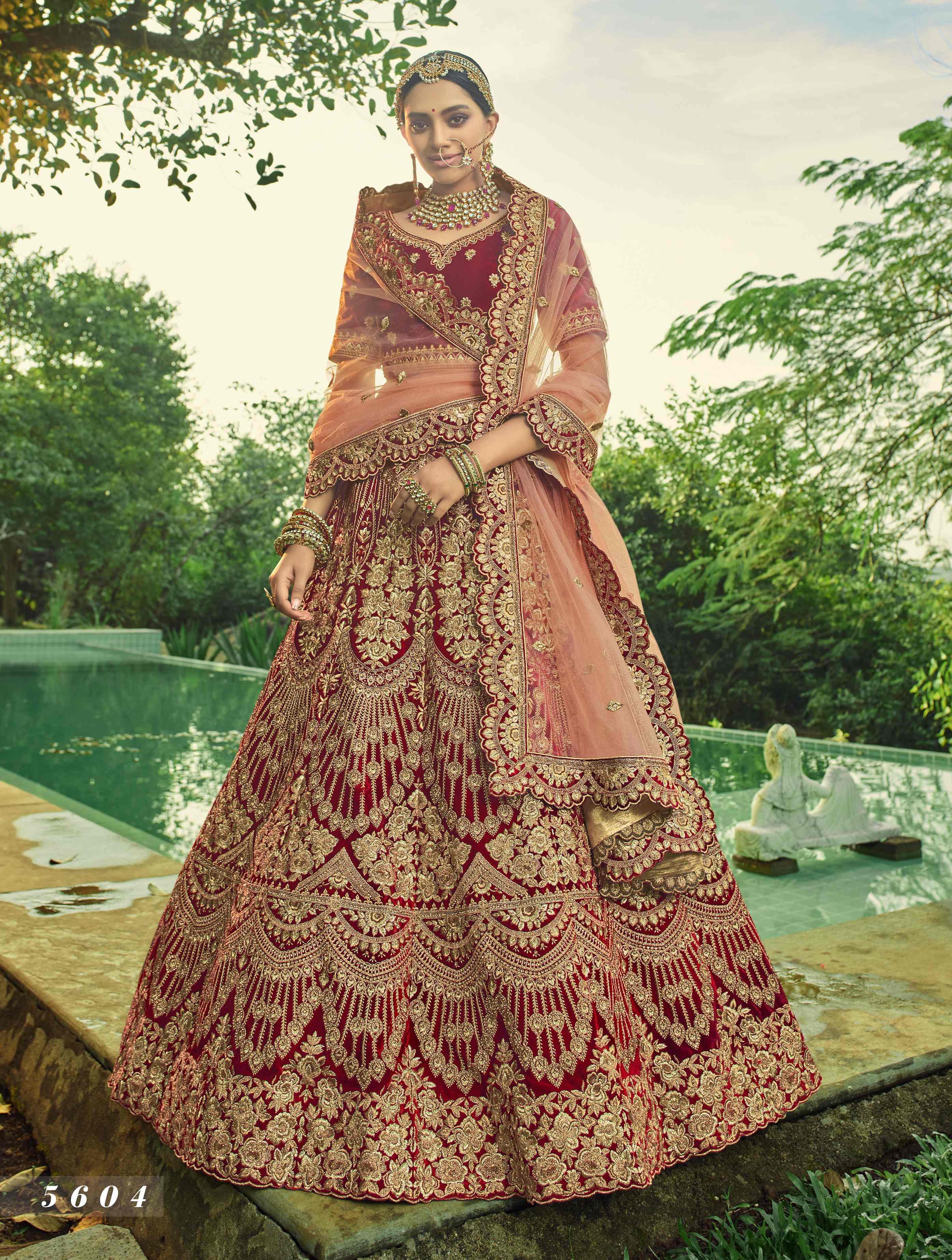 Embroidered Net Maroon Bridal Wear Lehenga LLCV113667