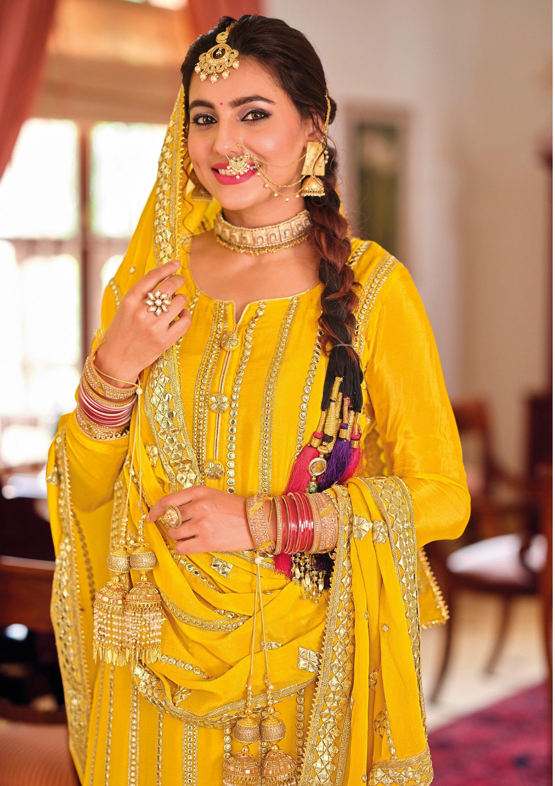 Heavily Embroidered Mustard Yellow Sharara Suit for Haldi - Ethnic Race