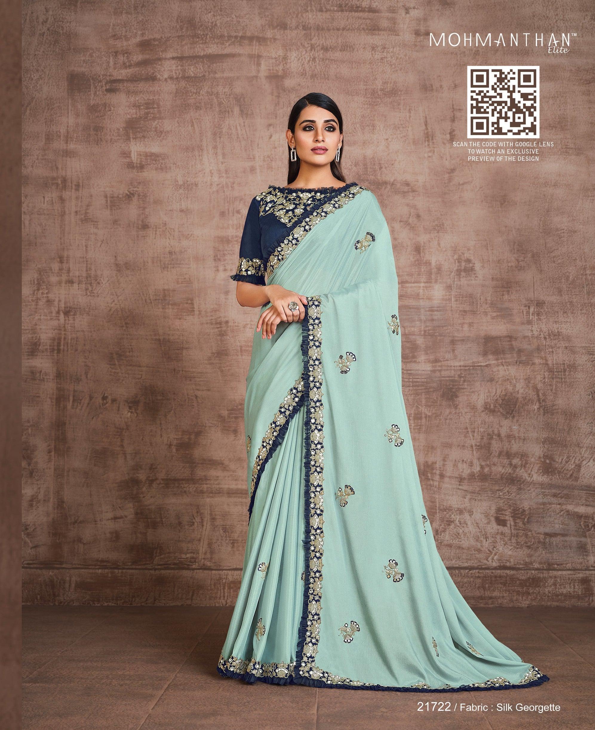 Blue Wedding Evening Sangeet Silk Saree SHRSK12105 – ShreeFashionWear