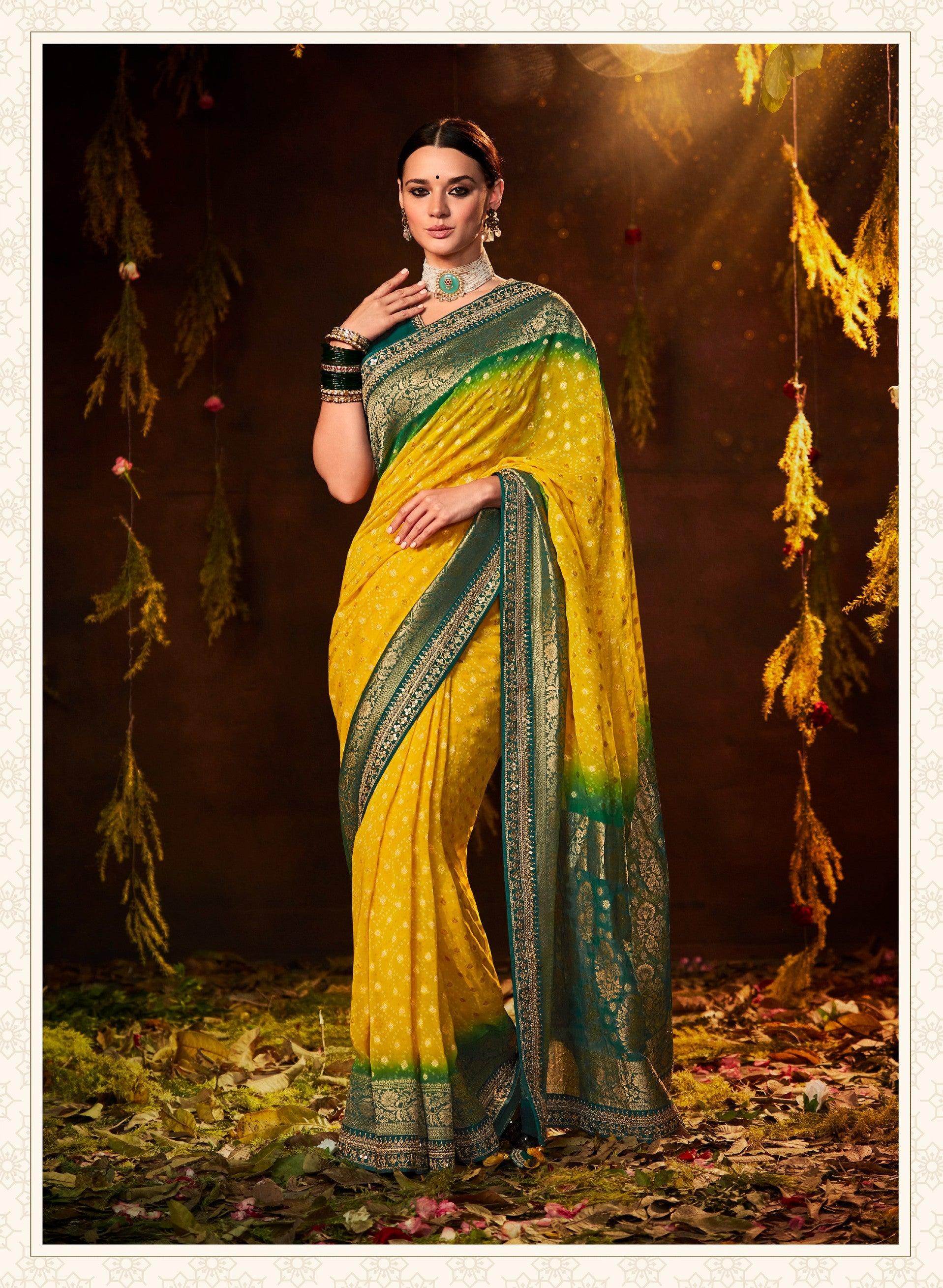 Buy Ochre Yellow Zari Woven Silk Saree With Blouse Online At Zeel Clothing