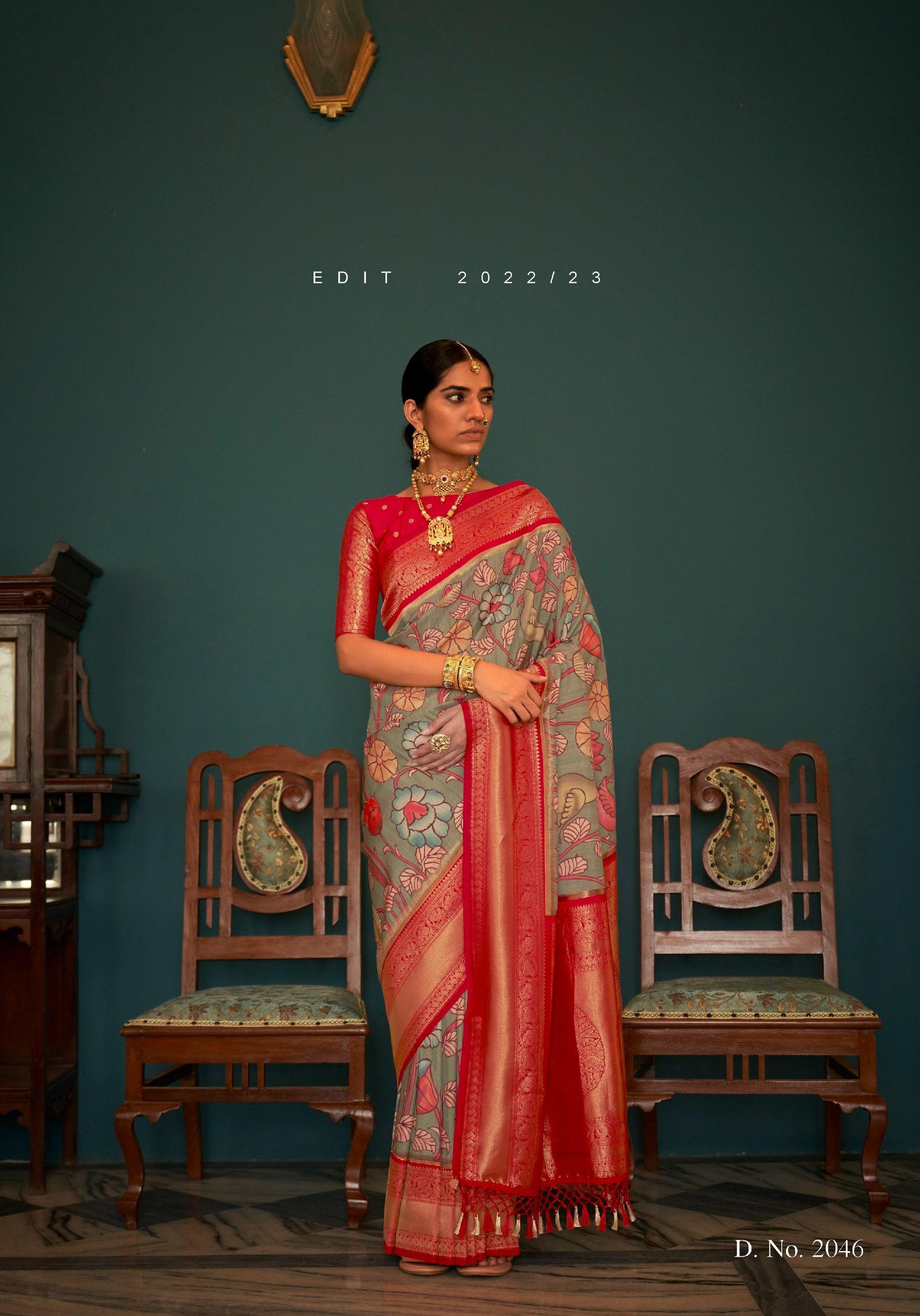 Ikkat Printed Tussar Silk Saree | Festival | Office | Daily Wear Sari